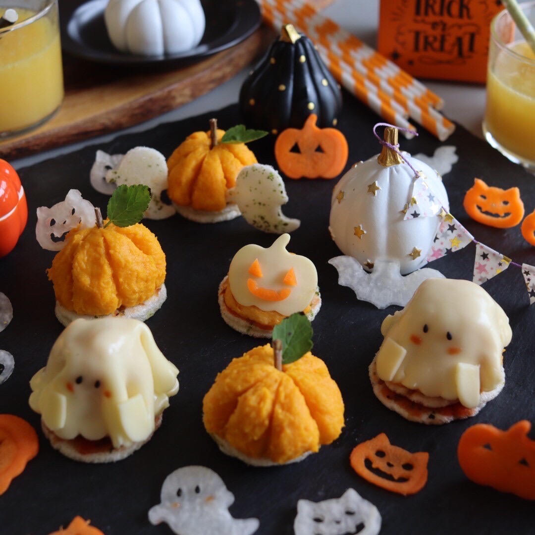 ハロウィンパーティに！えび満月のおばけカナッペ